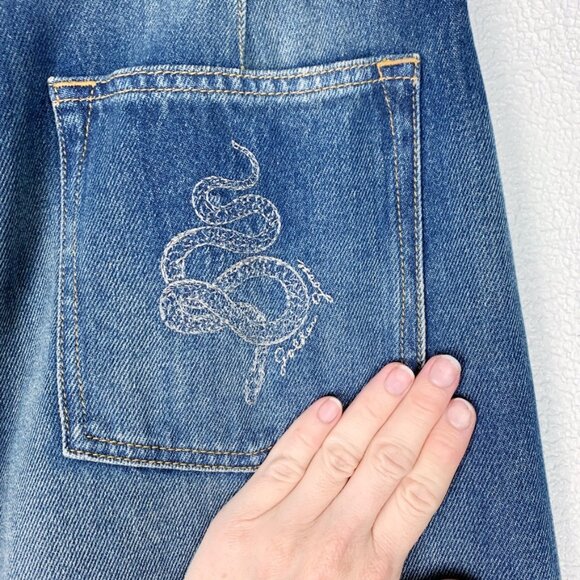 Golden Goose | Flavia Pant Wide Leg *Patch Pockets Dirty Wash Dark Blue - Picture 8 of 16